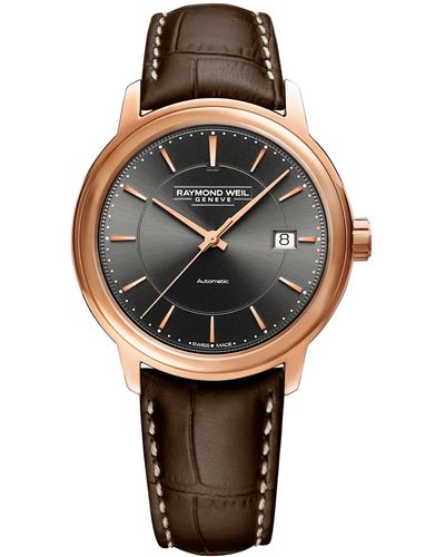 Raymond Weil 2237-pc5-60011 Men's Automatic Date Leather Strap Watch - Brown