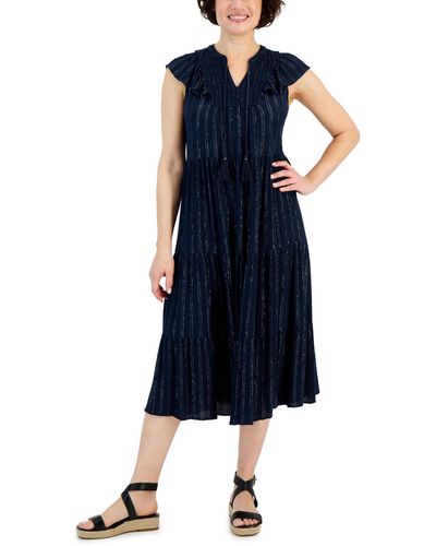 Style & Co. Ruffled Shine Midi Dress - Blue