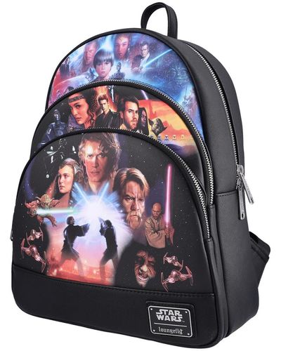 Loungefly Star Wars Prequel Trilogy Triple Pocket Mini Backpack - Blue