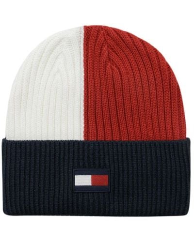 Tommy Hilfiger Cold Weather Color-blocked Knit Hat - Red