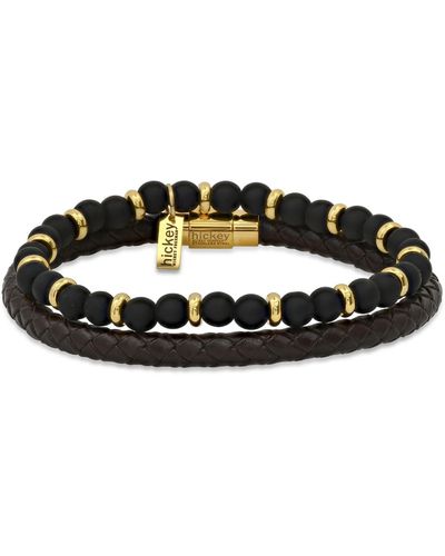 Hickey Freeman Hickey By Roll-braided Genuine Leather Bracelet - Black