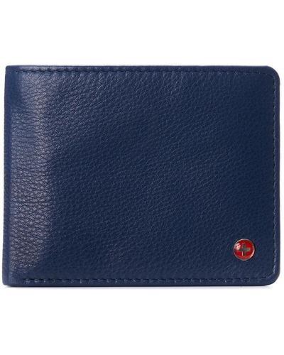 Alpine Swiss Genuine Leather Passcase Bifold Wallet Rfid Safe 2 Id Windows - Blue