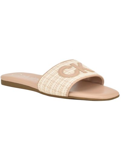 Calvin Klein Yides Slip-on Square Toe Flat Sandals - White