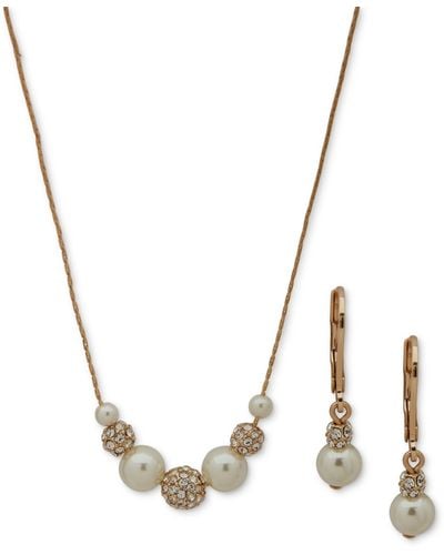 Anne Klein Gold-tone Pave Fireball & Imitation Statement Necklace & Drop Earrings Set - Metallic