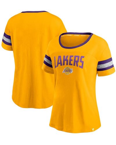 Fanatics Gold-tone And Heathered Gray Los Angeles Lakers Block Party Striped Sleeve T-shirt - Yellow