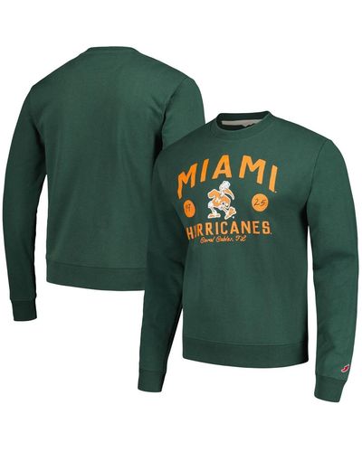 League Collegiate Wear Distressed Miami Hurricanes Bendy Arch Essential Pullover Sweatshirt - Green