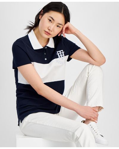 Tommy Hilfiger Logo Applique Colorblocked Polo Shirt - Blue