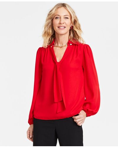INC International Concepts Long-sleeve Chain-neck Blouse - Red