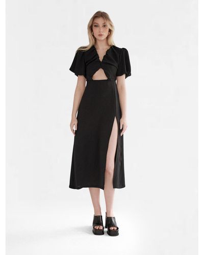 Nanas A-line Summer Midi Dress - Black