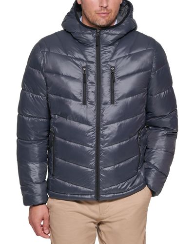 Club Room Chevron Quilted Hooded Puffer Jacket - Multicolor