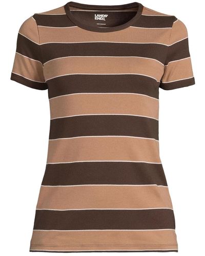 Lands' End Plus Size Cotton Rib Short Sleeve Crewneck T-shirt - Brown