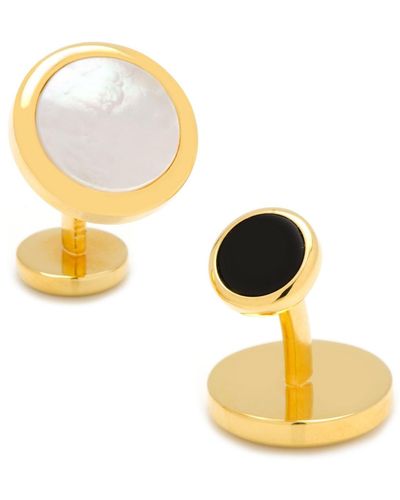 Cufflinks Inc. Double Sided Gold Mother Of Pearl Round Beveled Cufflinks - Metallic