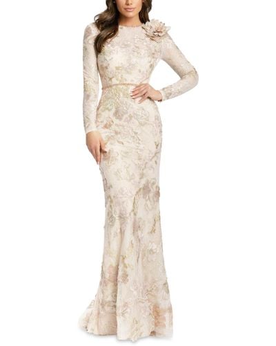 Mac Duggal Floral Embroidered Lace Trumpet Gown - Natural