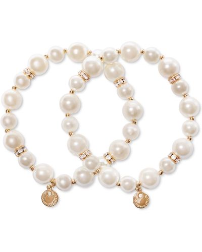 Charter Club Gold-tone 2-pc. Set Pave Rondelle & Imitation Pearl Beaded Stretch Bracelets - White