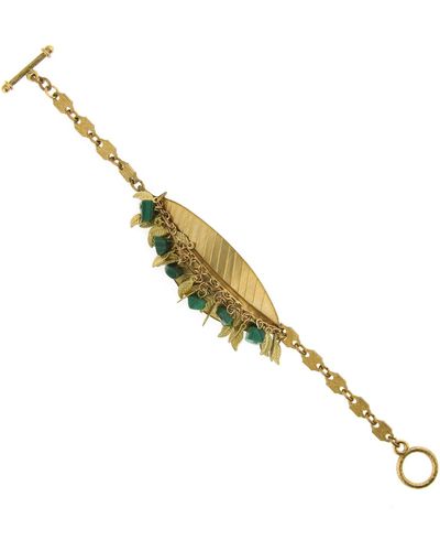 1928 T.r.u. By Gold Tone Leaf toggle Bracelet Accented - Green