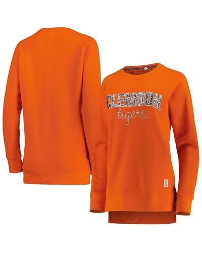 Pressbox Clemson Tigers Steamboat Animal Print Raglan Pullover Sweatshirt - Orange