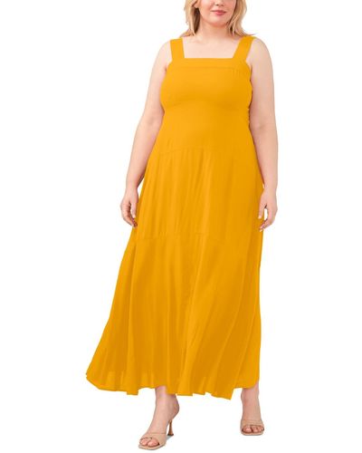 Vince Camuto Plus Size Smocked Back Tiered Sleeveless Maxi Dress - Yellow