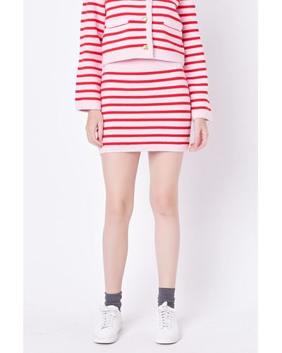 English Factory Knit Striped Mini Skirt - Red