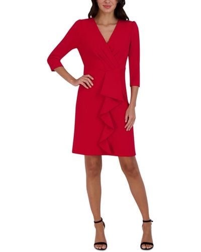 Julia Jordan Pleated Ruffled-front Sheath Dress - Red