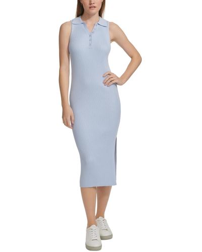 Calvin Klein Sleeveless Ribbed Polo Midi Dress - Blue