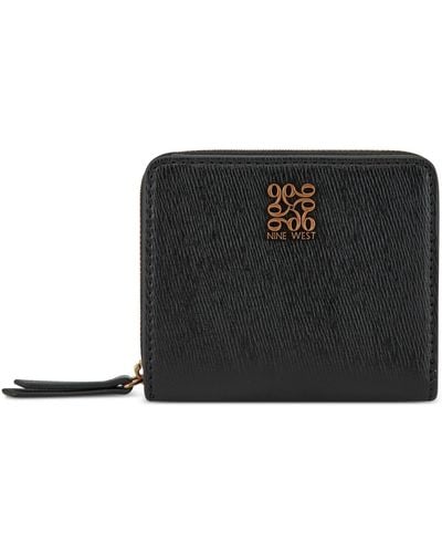 Nine West Grid 9 Small Leather Good Mini Zip Around Wallet - Black