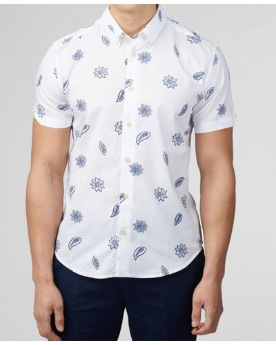 Ben Sherman Floral Print Short Sleeve Shirt - White