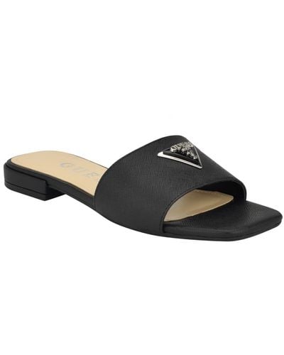 Guess Tamsea One Band Square Toe Slide Flat Sandals - Black