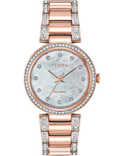 Citizen Eco-drive Silhouette Gold-tone Stainless Steel & Crystal Bracelet Watch 28mm - Pink