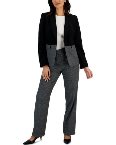 Le Suit Houndstooth Colorblocked Jacket & Side-zip Pants - Black