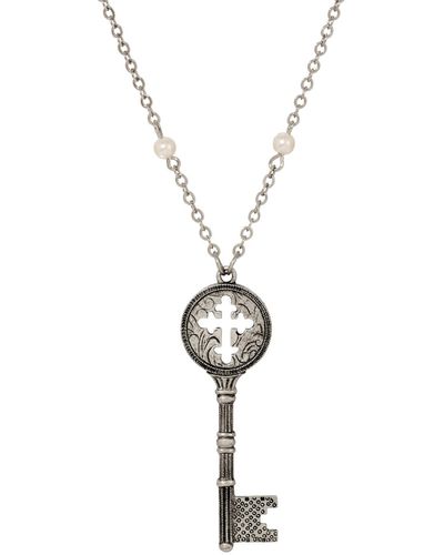 2028 Symbols Of Faith Imitation Pearl Key Cross Necklace - Metallic