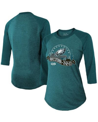 Majestic Threads Midnight Philadelphia Eagles Super Bowl Lvii Desert Tri-blend Raglan 3/4 Sleeve T-shirt - Green