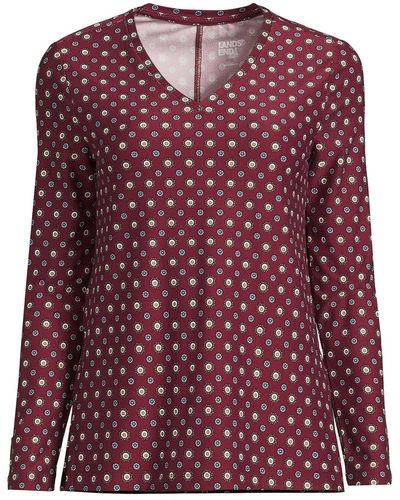 Lands' End Tall Long Sleeve Performance V-neck Top - Red