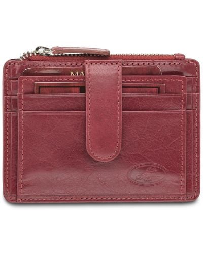 Mancini Equestrian2 Collection Rfid Secure Card Case And Coin Pocket - Red