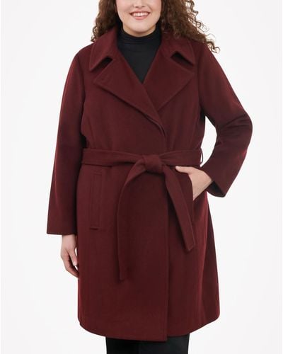 Michael Kors Plus Size Belted Notched-collar Wrap Coat - Red