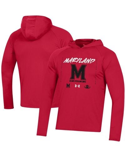 Under Armour Maryland Terrapins On Court Shooting Long Sleeve Hoodie T-shirt - Red