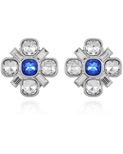 Tahari Tone Blue And Clear Glass Stone Flower Clip-on Earrings