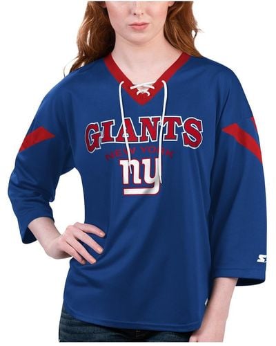Starter New York Giants Rally Lace-up 3/4 Sleeve T-shirt - Blue