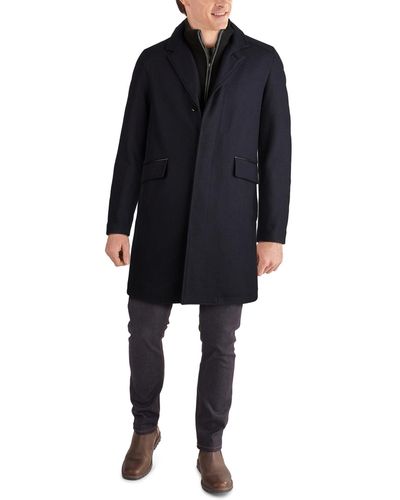 Cole Haan Layered Look Classic-fit Twill Topcoat - Blue
