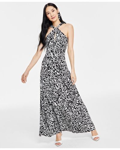 INC International Concepts Printed Keyhole-neck Maxi Dress - White