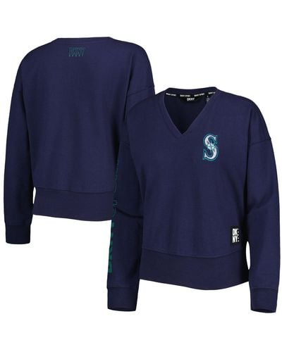 DKNY Sport Seattle Mariners Lily V-neck Pullover Sweatshirt - Blue