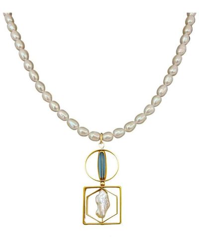 Aracheli Studio Gray Glass And Pearl Geometric Statement Necklace - Metallic