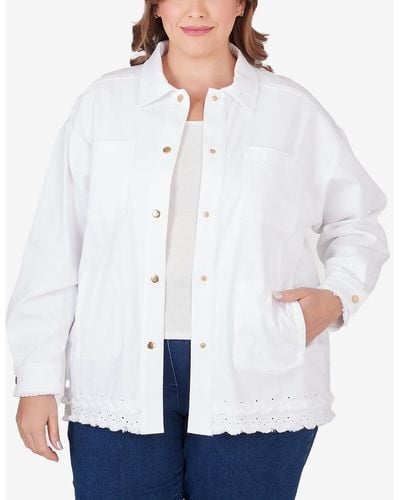 Ruby Rd. Plus Size Snap Front Twill Jacket - White