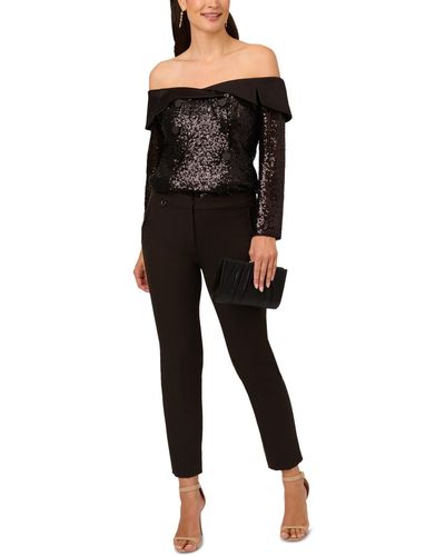 Adrianna Papell Sequined Off-the-shoulder Tuxedo Top - Black