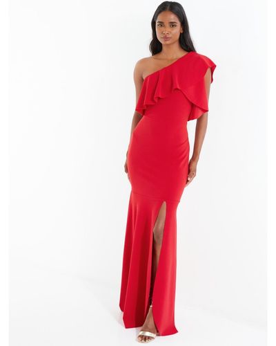 Quiz Maxi Dress With One Shoulder And Slit Detail - Red