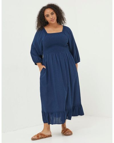 FatFace Plus Size Adele Midi Dress - Blue