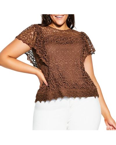 City Chic Plus Size In Adore Top - Brown