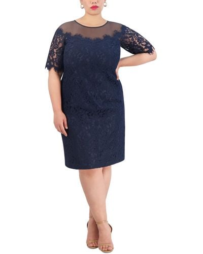 Eliza J Plus Size Illusion Lace Sheath Dress - Blue