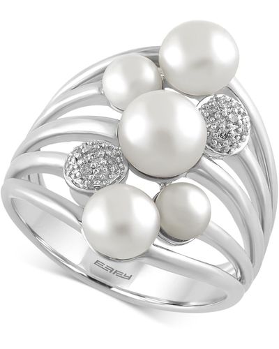 Effy Cultured Freshwater Pearl (4mm) And Diamond Accent Ring In Sterling Silver - White
