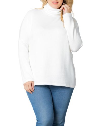 Kiyonna Plus Size Paris Turtleneck Tunic Sweater - White