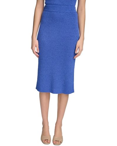 Calvin Klein Ribbed Knit Midi Skirt - Blue